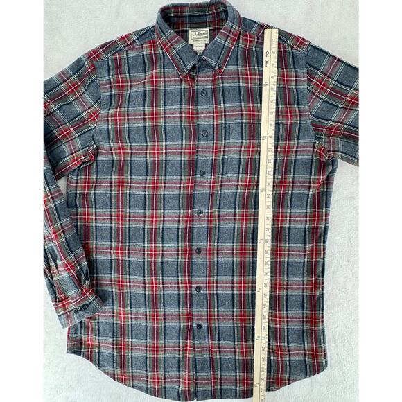LL Bean Mens Scotch Plaid Flannel Shirt Gray Red Button Down Large Tall - Picture 6 of 6